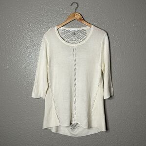 DRESSBARN Knit Open Back Cream Tunic Sweater Size Large